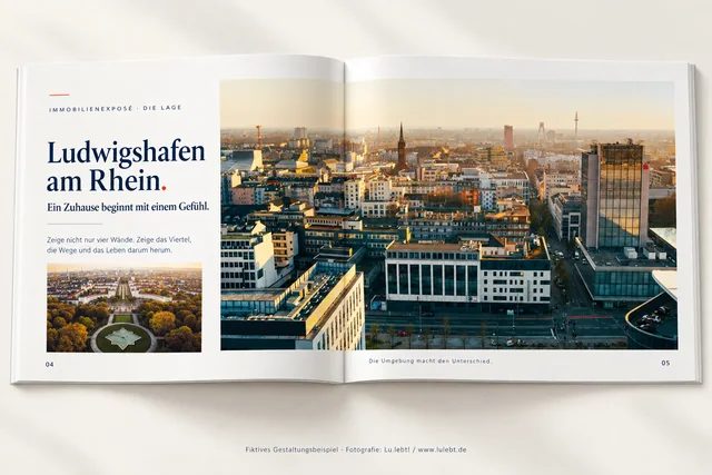 Fiktives Immobilienexposé mit einer Stadtansicht von Ludwigshafen