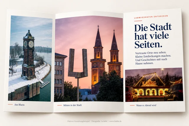 Fiktive Tourismusbroschüre mit regionaler Fotografie