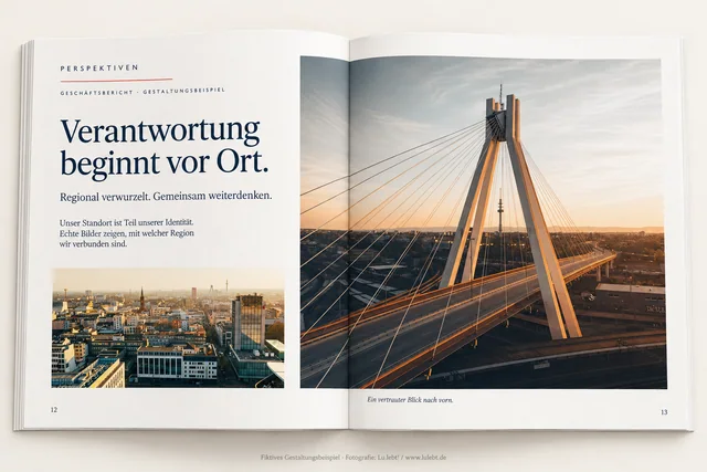 Fiktiver Geschäftsbericht mit regionalem Fotomotiv